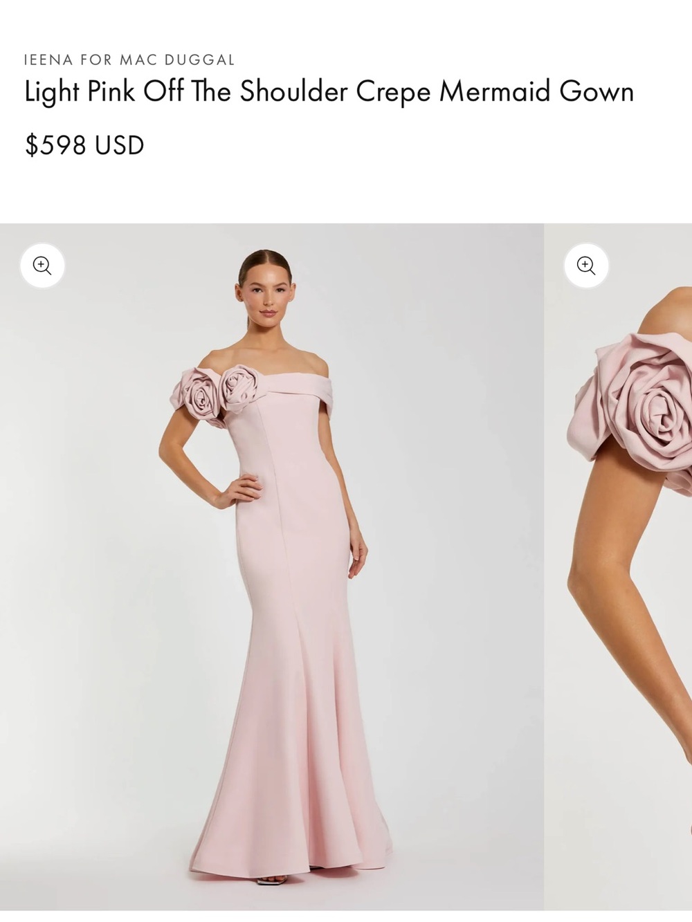 Mac Duggal Light Pink Strapless Mermaid Gown with Floral Shoulder Detail